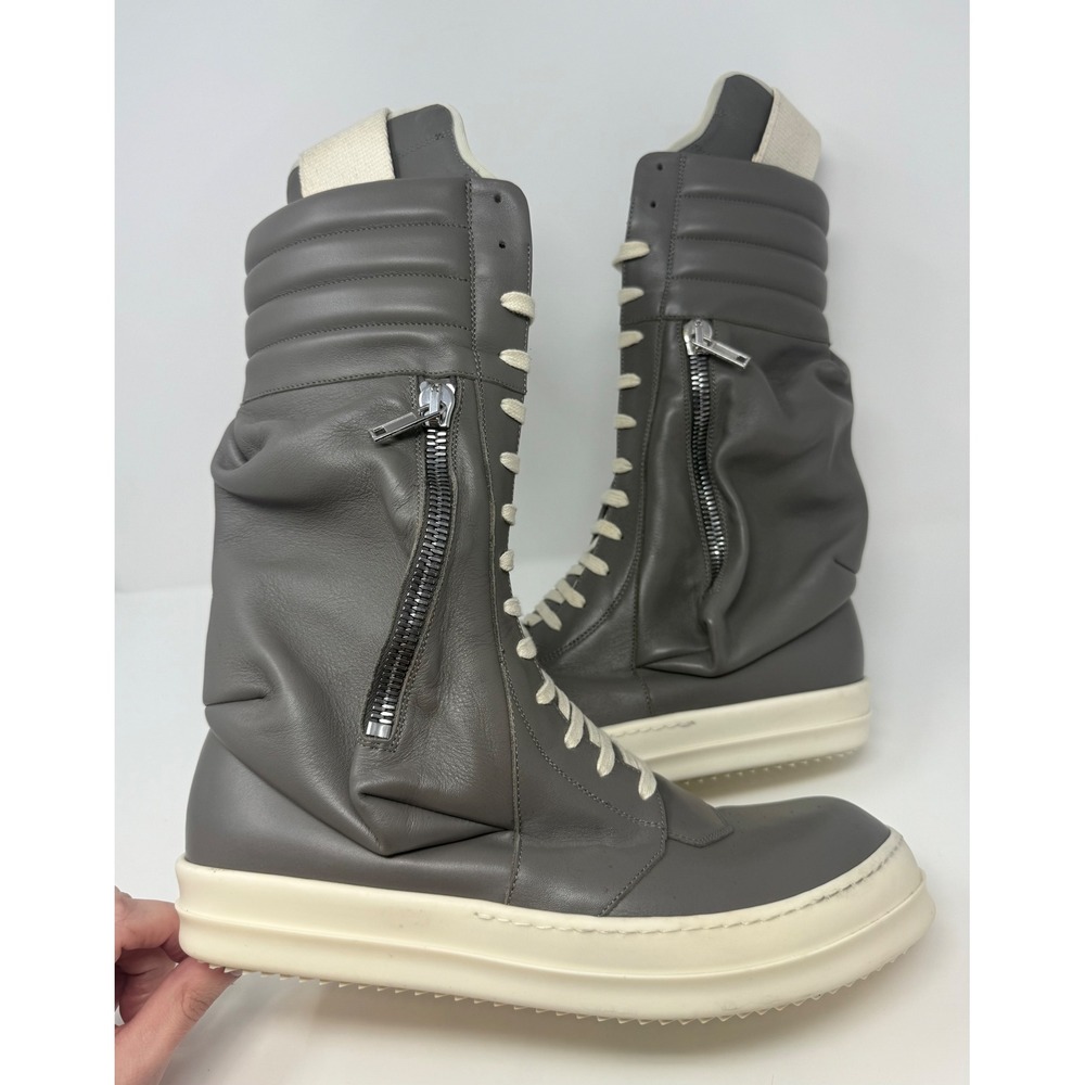Rick Owens Cargobasket Leather Sneaker Grey/Milk Size 11 US 44 EU - Picture 3 of 9